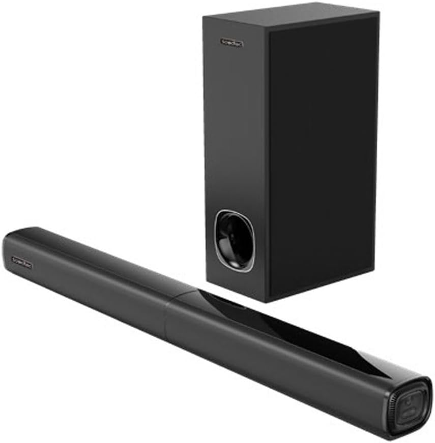 PorodoSoundtec 2.1CH Bluetooth Soundbar System 100W, 5.25" Large Subwoofer, 10M Bluetooth Range, Smart Detachable Design, Powerful Bass, Crisp Audio, Surround Sound (Black)
