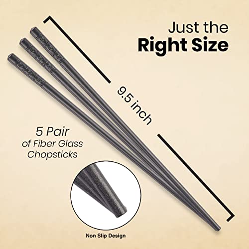 image for OneTen Kitchen OneTen Reusable Chopsticks - 5 Pairs Black - Non-Slip &