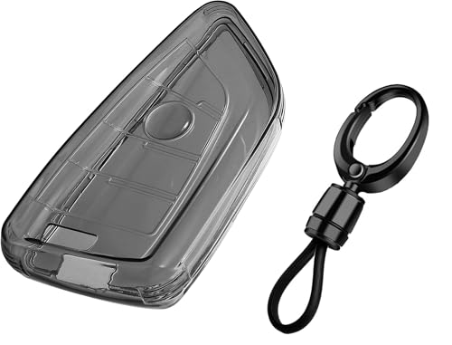 Image of JVCV Soft TPU Transparent Black Key Cover Compatible with BMW X1 X3 X5 X6 5 Series 6 Series 7 Series 4 Button Blade Smart Key | Anti-Scratch Slim Fit Case | Shockproof (with Keychain - Style A)