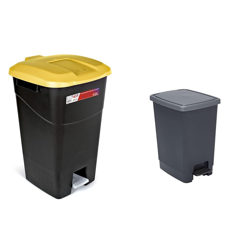 Poubelle de 60 litres Tayg avec pédale et couvercle jaune pour tri sélectif