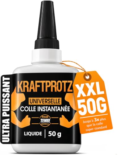 Colle liquide extra forte 50 g – super glue fluide pour réparations précises & fissures capillaires – transparente, résistante à l’eau & à la chaleur – colle métal, plastique, bois, verre – KRAFTPROTZ