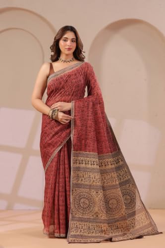 Image of TAMAIRA FASHION Mulmul Pure Cotton Saree For Woman Warli Printed |Office Wear Daily Wear Sarees For Women Without Blouse Piece(Available in 16 Colours)