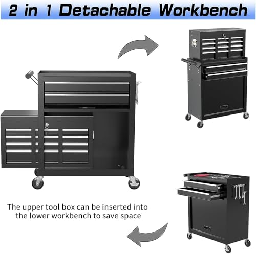 Image of 8 Drawer Rolling Tool Chest, High Capacity Tool Box with Lockable Wheels and Drawers, 2 in 1 Portable Toolbox Organizer Storage Cabinet For Garage, Warehouse, Repair Shop