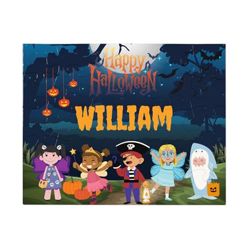 Hiding Place Boutique, Handmade Personalized Halloween Child Name Puzzle, Boy Jigsaw Game, Custom Kid Birthday Girl Costume Vampire Trick or Treat Spooky Happy Frankenstein Scary Candy Pumpkin Shark