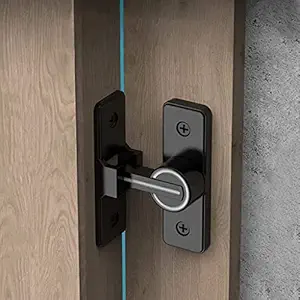 HASTHIP Sliding Door Locks, 90 Degree Heavy Duty Barn Door Lock Hardware with Reflective Strip Mark, Barn Sliding Door Latch Lock Suitable for Garden, Bathroom, Outdoor, Garage, Windo (Black)