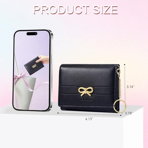 Image of Sunwel Fashion Cute Coquette Bow Wallet with Key-chain for Women Girls | Bow Print Wallet Card Holder ID Window