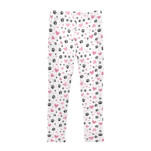 Pink Love Paw Print Girls Leggings Kids Yoga Pants Athletic Tights Pants 4-10 Years2