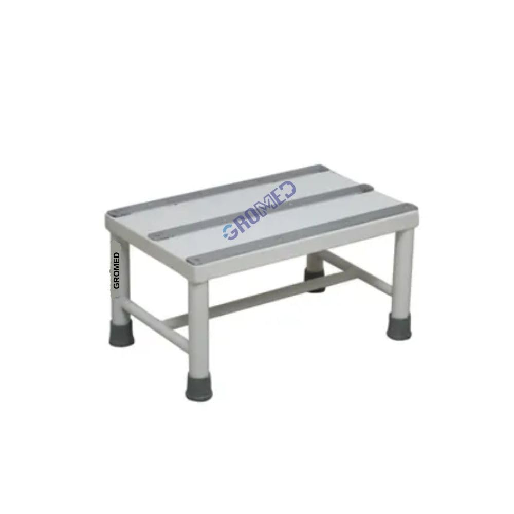 Gromed Foot Step (Single Step Stool) 18”Lx10”Wx10”H - Mild Steel (MS) with Epoxy Powder Coated and Anti Slippery Aluminium Strip for Hospitals, Clinics, Medical Nursing Homes & Home Care Patients