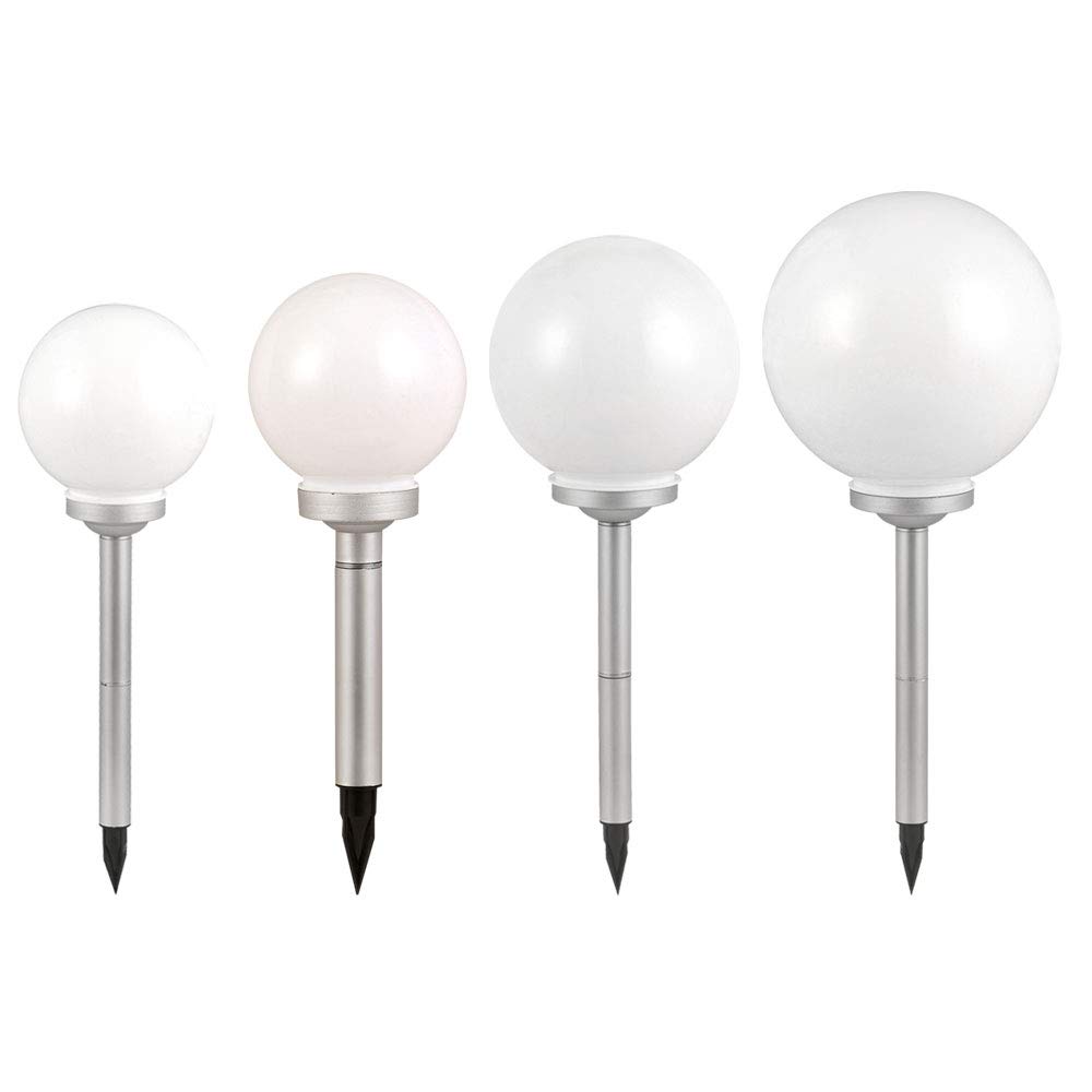 etc-shop Steckleuchte Solar Außen Solarkugeln Set Garten Solarlampe Kugel für Draußen, Erdspieß, weiß, LED Leuchtmittel, D 15/20/25/30 cm, 4er Set