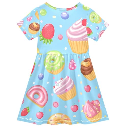 OREZI Girls' Summer Dress Short Sleeve Sweet Cupcakse Donuts Casual Dress Princess Dresses2
