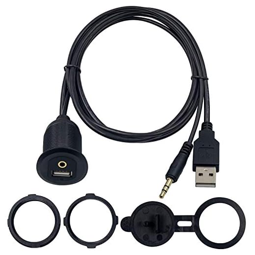 Duttek USB och 3,5 mm Flush monteringskabel, USB 2.0 och 3,5 mm bilmontering spolkabel 3,5 mm och USB 2.0 AUX förlängning instrumentpanel vattentät monteringskabel för bil båt och motorcykel 1 m/3,3 fot