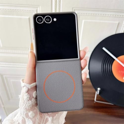Coque magnétique en cuir PU pour Galaxy Z Flip6 gris avec protection antichoc