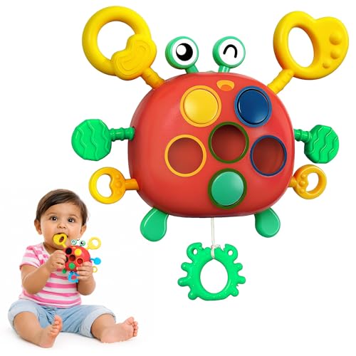 Kidology Baby Montessori Sensory Toys | Silicone Pull String Crab Toy for Toddlers 6-18 Months | Fine Motor Skills & Hand Muscle Development | Travel Learning Activity & Birthday Gift for Boys & Girls