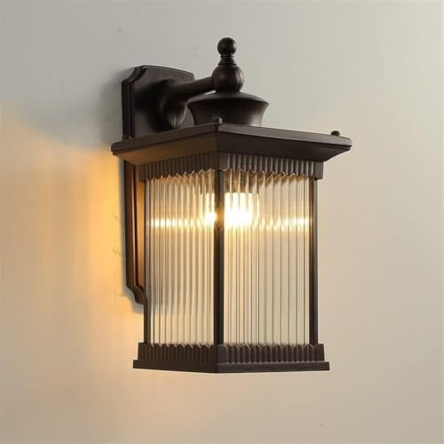 Image of Outdoor Wall Lantern Light, Black Finish, Ribbed Glass Shade and Black Hanging & Gate Light (Half Wall, 1) Only Black Finish (Half WALL LAMP, 4)