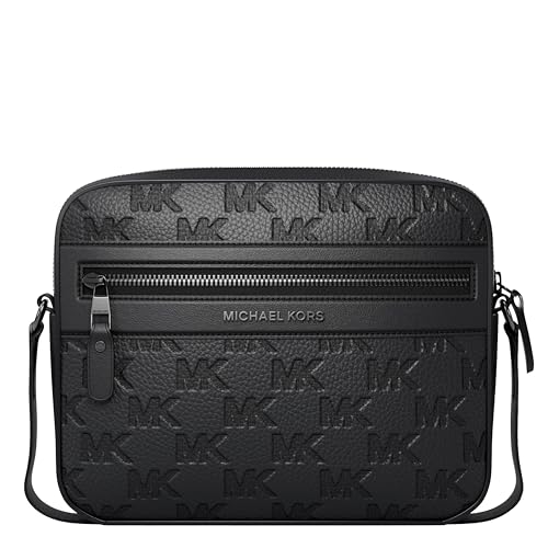 Michael Kors Mens Jet Set Tour Crossbody Silver-Tone Hardware/Leather Black