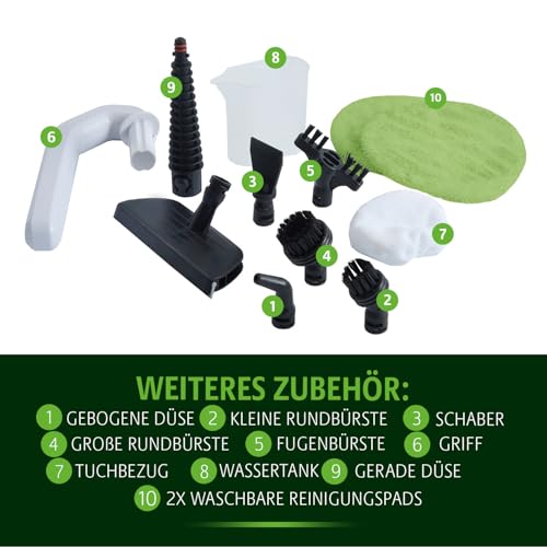 3 PAGEN® Rotierender Dampfreiniger Mop 2-in-1 inkl. 10-tlg. Zubehör – 1300W Steam Twister Mopp Bodenwaschmaschine + Handdampfreiniger in einem – Reiniger für Böden, Bad, Fugen, Flächen, Polster & mehr