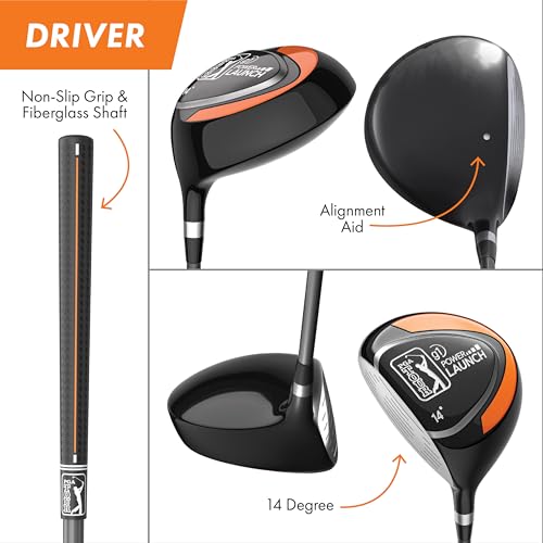 Image of PGA Tour Youth Golf Club Set for Ages 8-12 & 12+ (4'8 inch-5'10 inch), Right and Left-Handed Kids Golf Sets - Beginner Junior Golf Clubs with Lightweight Stand Bag, Mallet Putter, Hybrid, Driver