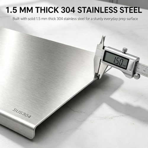 Large Stainless Steel Cutting Board with Counter Lip, 11.7×13 in, Non-Slip by BRASSELX - Used condition - Image 3