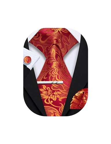 Image of YOHOWA Mens Ties Set Wedding Paisley Neckties with Handkerchief Cufflinks Formal Business