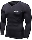 TM-V34-BB_Large j-xl Tesla Men's Thermal Fleece ColdgearCompression Baselayer V Neck Long Sleeve Coldgear T Shirts V34 ...