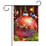 Kerstbal tuinvlag dubbelzijdig 30,5 x 45,5 cm, verticale linnen tuinvlag, duurzame huisvlaggen voor buiten decoratieve vakantiefeesten