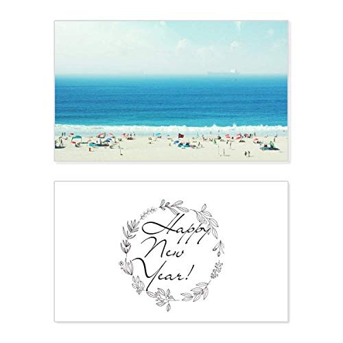 Tarjeta de Año Nuevo Ocean Sand Beach para enviar mensajes de bendición conmemorativos