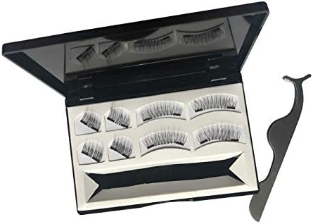 Premium Dual Magnetic Eyelashes Extension Set, Coco Makeup 0.2mm Ultra Thin Magnet, Light weight, Easy to Wear & Glue free–Best 3D Reusable Eyelashes with Tweezer (2Pair/8Pcs)