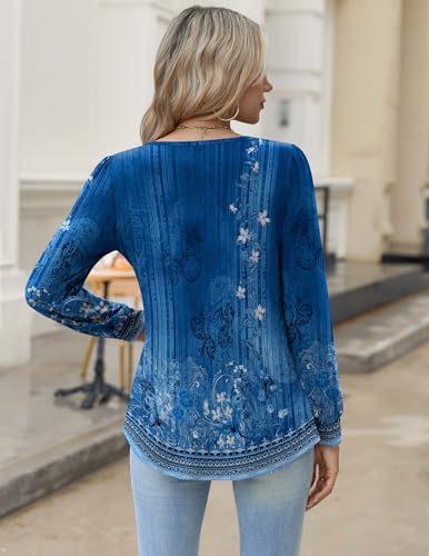 Image of Zeagoo Womens Long Sleeve Tops Fall V Neck Shirt Casual Pleated Tunic Top