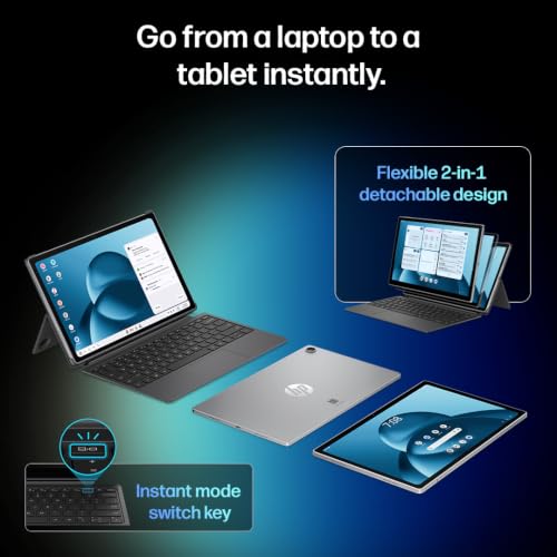 Image of HP Omnipad 12 with Detachable Keyboard, Touchscreen, 12'' /30.38cm, 2K, 400 nits, 90Hz, 8GB LPDDR5, 128GB UFS, WiFi 6E, DTS Quad Speakers, Upto 18 Hours Battery, Silver, Lightweight Tablet