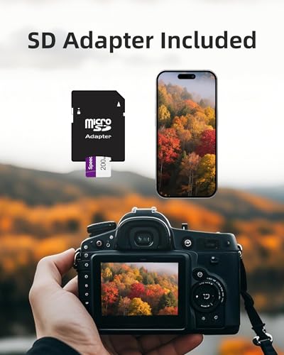 Image of Speederlash 200GB Micro SD Card with Adapter, A1, U3, Read Speed Up to 95MB /s, High Speed Memory Card for Cams, Drones, Smartphone, Tablet