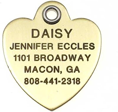 LuckyPet Pet ID Tag - Polished Brass Heart - Custom Engraved Dog Tags & cat Tags. Durable, Easy to Read, Safety Reflective on Back.…