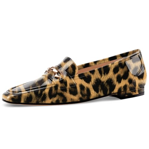 Image of Oh Mispares Womens Loafers Square Toe Low Heel Penny Loafers Fashion Comfortable Slip on Flats Casual Dressy Shoes for Women Work Office Patent Leather