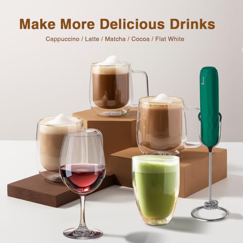 Image of SUPRUS Ultra Fast Handheld Milk Frother Double Whisk with Stand 2 Batteries Stainless Steel for Lattes Cappuccino Matcha Hot Chocolate Coffee Bar Accessories Kitchen Gadgets Gift