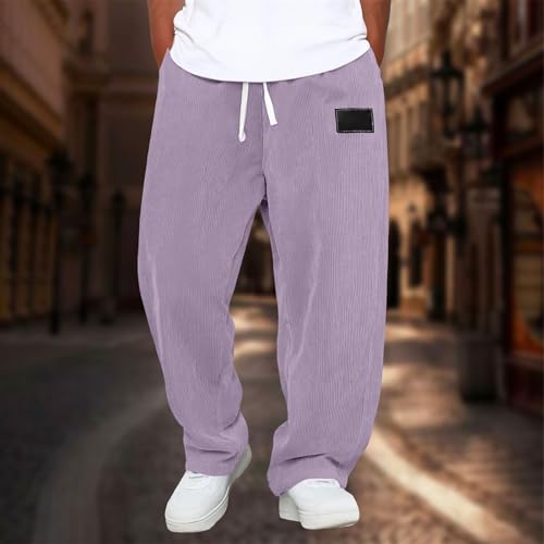 Mens Corduroy Casual Pants Baggy Wide Leg Loose Fit Drawstring Elastic Waist Sweatpants Hip Hop Streetwear Trousers2
