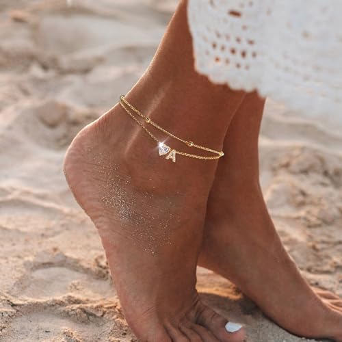 Myyoii YOOAK03-CZZIMU-LAYERED-A Ankle Bracelets For Women Waterproof 14K Gold Plated Cz Initial Anklet thumb #2
