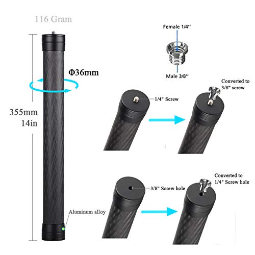 Gimbal Extension Pole Carbon Fiber Rod Monopod Stick Lightweight 1/4'' 3/8'' Thread For Dji Ronin S/Sc, Osmo Mobile 3, Zhiyun Crane 2 V2, Moza Aircross, Feiyutech, Dslr Camera, Stabilizer #TOP2