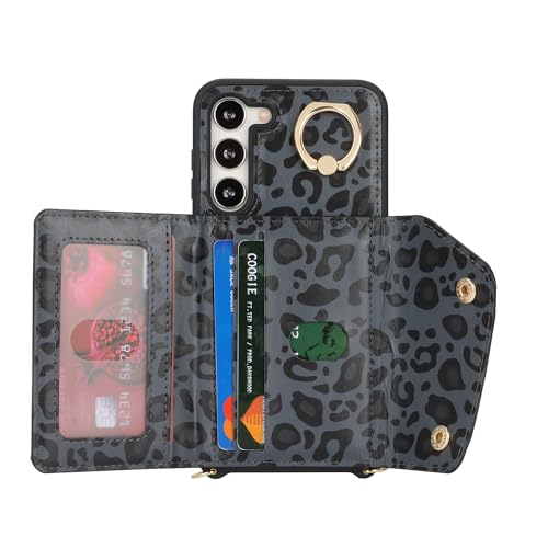 Lipvina for Samsung Galaxy S23 Plus Case with Card Holder and Strap - Zipper Pocket,Crossbody Lanyard Strap,Stand Ring,Cute Phone Wallet Case for Women(Black Leopard,6.6 Inch) by Lipvina - Image 8
