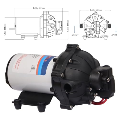 Image of DC 12V Water Pump, 5.5GPM 70PSI On Demand RV Water Pump, 7A Self Priming Diaphragm Water Pump, WKQ Marine & Fresh Water Pump with Pressure Switch for RV Boat Camper Caravan