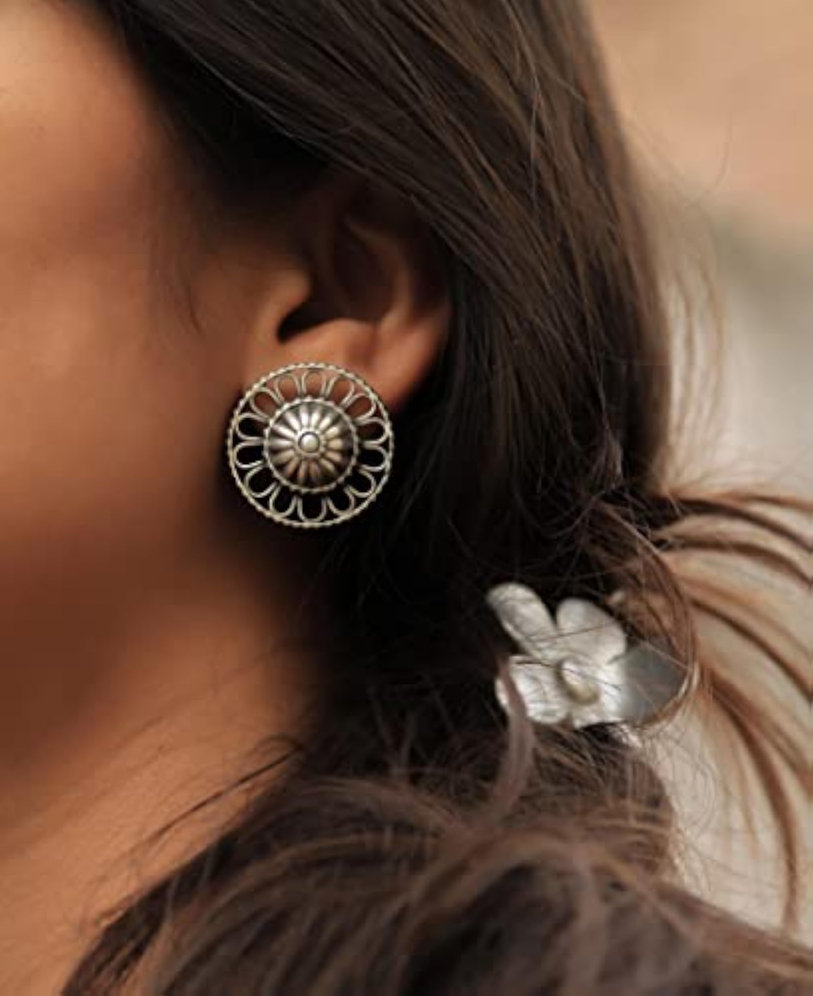 Women's 925 Silver Mizoya Carved Embossed Earrings