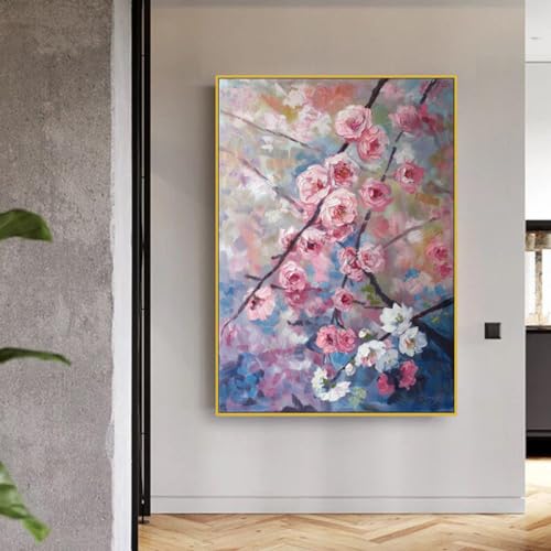 Peinture faite à la main sans cadre de fleurs de cerisier art contemporain