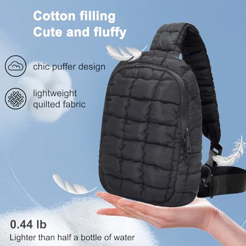 Puffer Tote Bag for Women, Quilted Tote Bag Mini Chest Bag, Quilted Carryall Puffer Shoulder Bag, Quilted Padding Lightweight, Travel Trip Bag(Black)