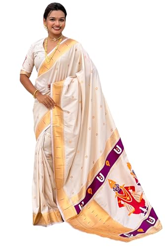 Image of SGF11 Women's Kanjivaram Paithani Silk Saree With Unstitched Blouse Piece