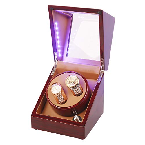 XQAQX Watch Winder Hölzerne doppelte automatische Uhrenbeweger Aufbewahrungsboxen Uhrenbeweger Fall für 2 Uhren, 5 Rotationsmodi, LED-Licht, Geschenk (Color : C) Cover