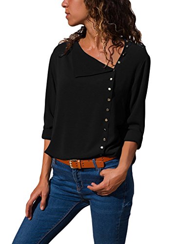 Preisvergleich Produktbild Keuuf Damen Chiffon-Bluse, langärmelig, Knopfleiste - Schwarz - Groß
