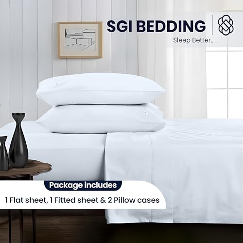 Image of SGI bedding Queen Bed Sheets Set - Premium 600 TC Egyptian Cotton, Crisp Cooling Sateen Weave, Extra Soft Hotel Collection, Fits Mattresses Up to 16 Inch Deep, Breathable Long Lasting - Light Blue