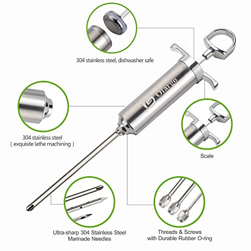 Ofargo Meat Injector, Meat Injectors For Smoking Bbq With 3 Marinade Injector Needles; Injector Marinades For Meats, Turkey, Beef; 2-Oz, User Manual Included #TOP3