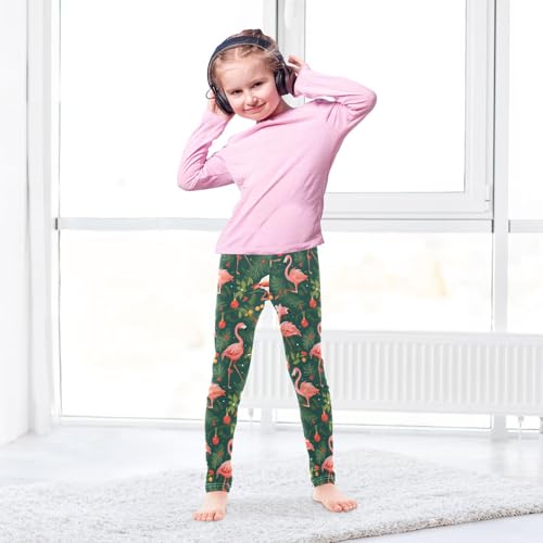 KLL Christmas Pattern with Pink Flamingo Olive Toddler Baby Girl Basic Leggings Soft Full Length Athleisure Pants Exercise4