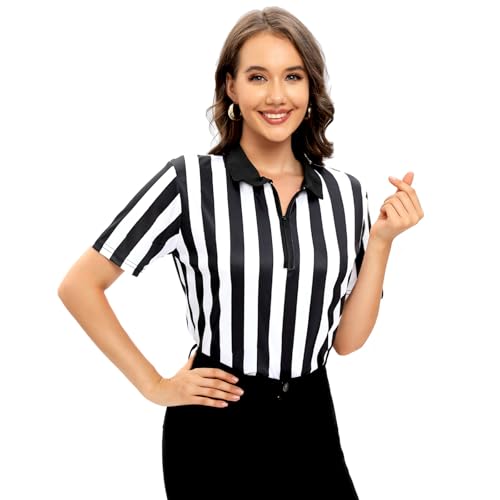 CUTIEHON Women's Referee Shirt, Official Black White Striped Umpire Jersey for Basketball Ref...