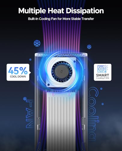 ORICO 40Gbps M.2 NVMe SSD Enclosure with Built-in Cooling Fan, Upgraded Transparent 40Gbps External Hard Drive Enclosure, Support UASP & TRIM, Support 2230 2242 2260 2280(only M key) Silver - Image 4