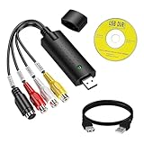 Contrôle Vidéo et Capture Audio Intégrée: Video capture permet d’ajuster luminosité, contraste, saturation et tonalité pendant la capture. Le signal audio est capturé directement avec la vidéo via USB, ce qui simplifie la numérisation sans nécessiter de carte son ou d’équipement supplémentaire.